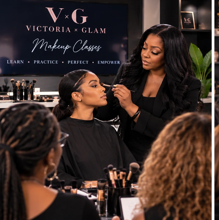 Victoria teaching a professional makeup class